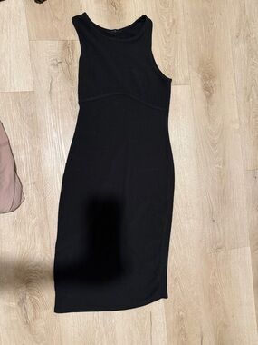 Classic Black Ribbed Tank Midi Dress